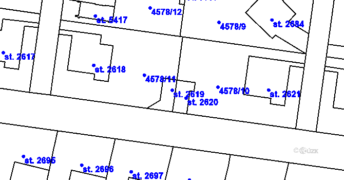 Parcela st. 2619 v KÚ Žatec, Katastrální mapa