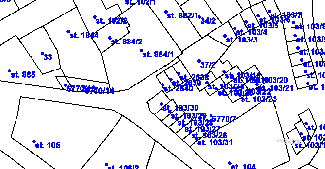 Parcela st. 2640 v KÚ Žatec, Katastrální mapa