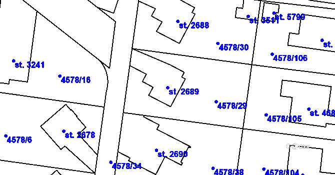 Parcela st. 2689 v KÚ Žatec, Katastrální mapa