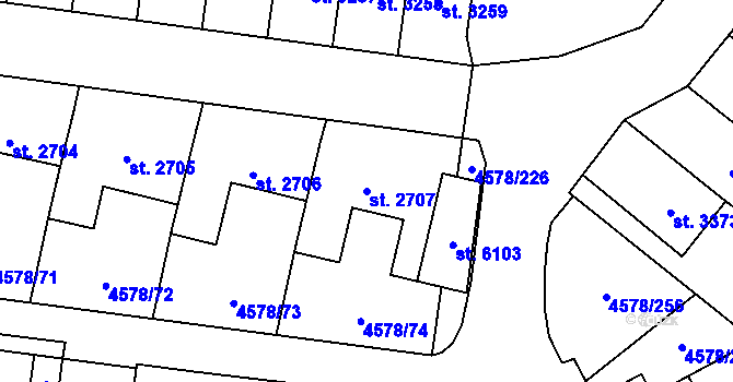 Parcela st. 2707 v KÚ Žatec, Katastrální mapa