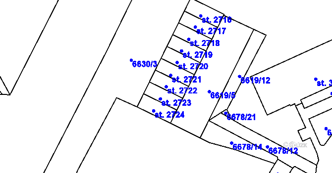 Parcela st. 2722 v KÚ Žatec, Katastrální mapa