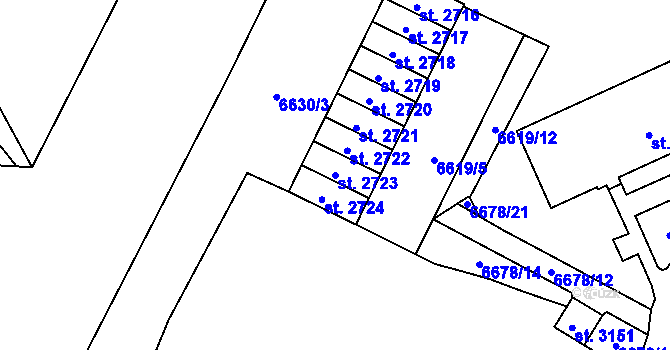 Parcela st. 2723 v KÚ Žatec, Katastrální mapa