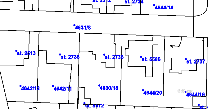 Parcela st. 2736 v KÚ Žatec, Katastrální mapa