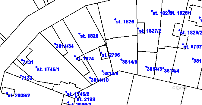 Parcela st. 2796 v KÚ Žatec, Katastrální mapa