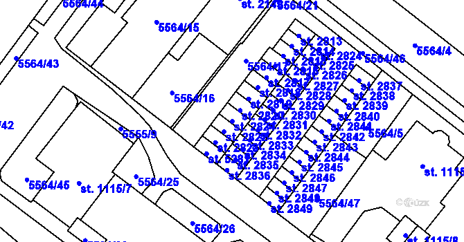 Parcela st. 2821 v KÚ Žatec, Katastrální mapa