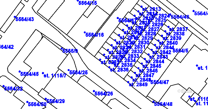 Parcela st. 2823 v KÚ Žatec, Katastrální mapa