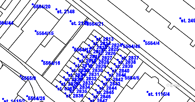 Parcela st. 2826 v KÚ Žatec, Katastrální mapa