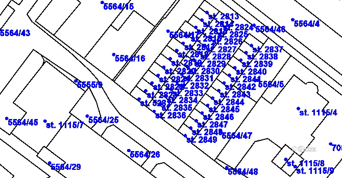 Parcela st. 2833 v KÚ Žatec, Katastrální mapa