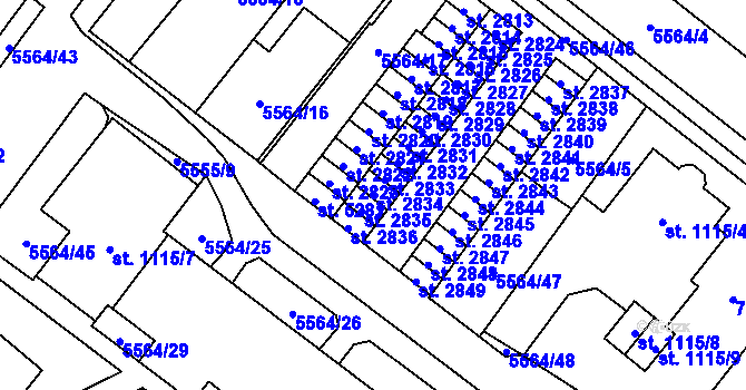 Parcela st. 2834 v KÚ Žatec, Katastrální mapa