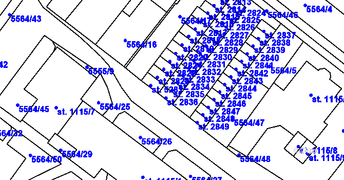 Parcela st. 2835 v KÚ Žatec, Katastrální mapa