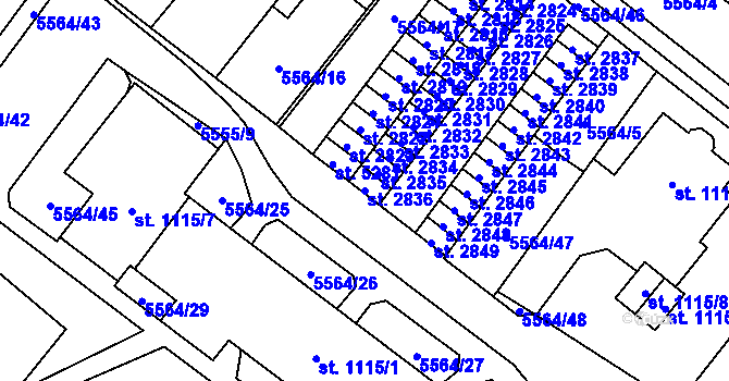 Parcela st. 2836 v KÚ Žatec, Katastrální mapa