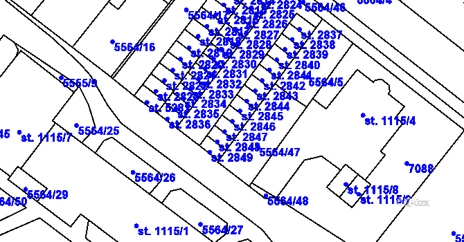 Parcela st. 2846 v KÚ Žatec, Katastrální mapa