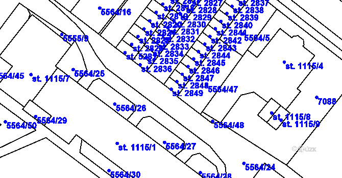 Parcela st. 2849 v KÚ Žatec, Katastrální mapa