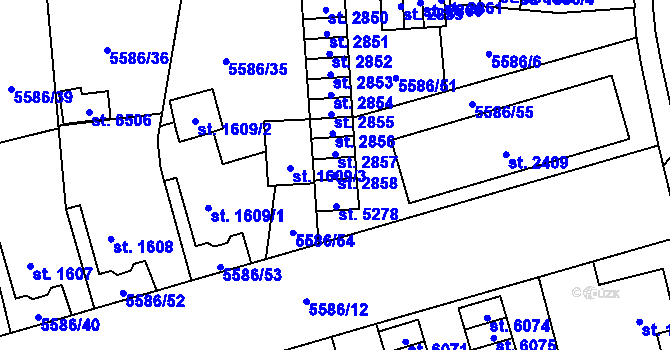 Parcela st. 2858 v KÚ Žatec, Katastrální mapa