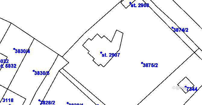 Parcela st. 2907 v KÚ Žatec, Katastrální mapa