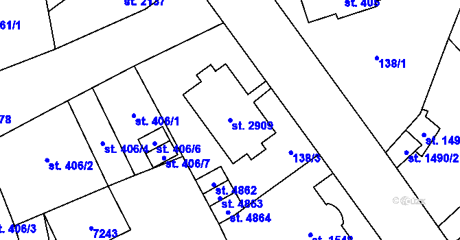 Parcela st. 2909 v KÚ Žatec, Katastrální mapa