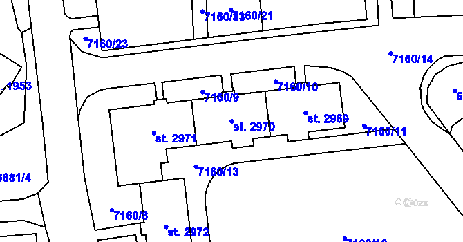 Parcela st. 2970 v KÚ Žatec, Katastrální mapa