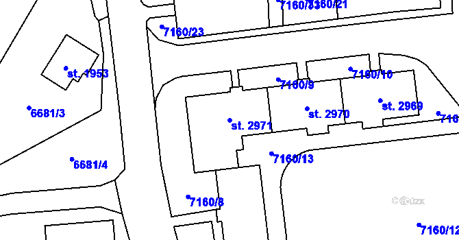 Parcela st. 2971 v KÚ Žatec, Katastrální mapa