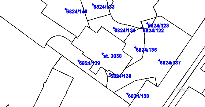 Parcela st. 3038 v KÚ Žatec, Katastrální mapa