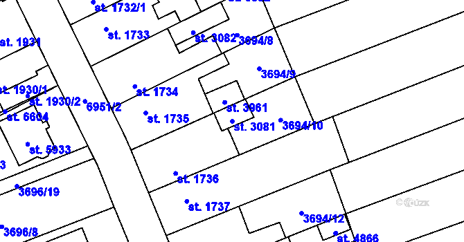Parcela st. 3081 v KÚ Žatec, Katastrální mapa