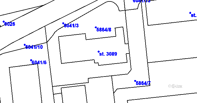 Parcela st. 3089 v KÚ Žatec, Katastrální mapa