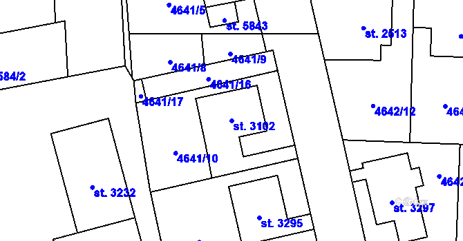 Parcela st. 3102 v KÚ Žatec, Katastrální mapa
