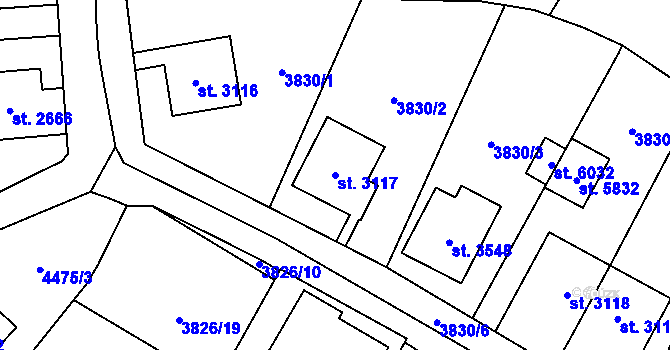 Parcela st. 3117 v KÚ Žatec, Katastrální mapa