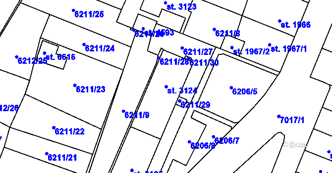 Parcela st. 3124 v KÚ Žatec, Katastrální mapa