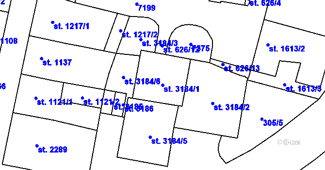 Parcela st. 3184/1 v KÚ Žatec, Katastrální mapa