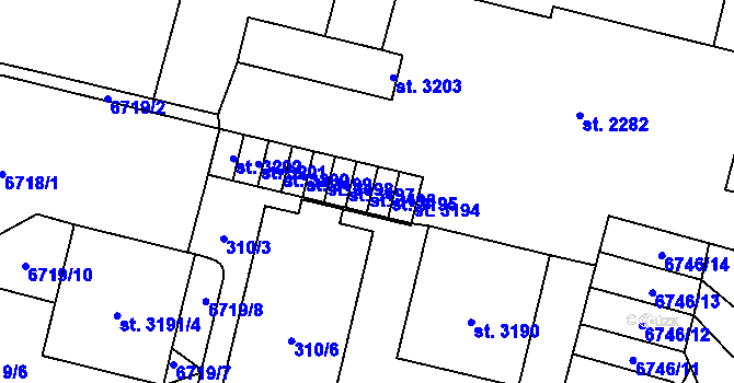 Parcela st. 3196 v KÚ Žatec, Katastrální mapa