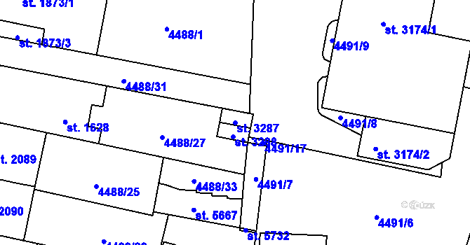 Parcela st. 3287 v KÚ Žatec, Katastrální mapa