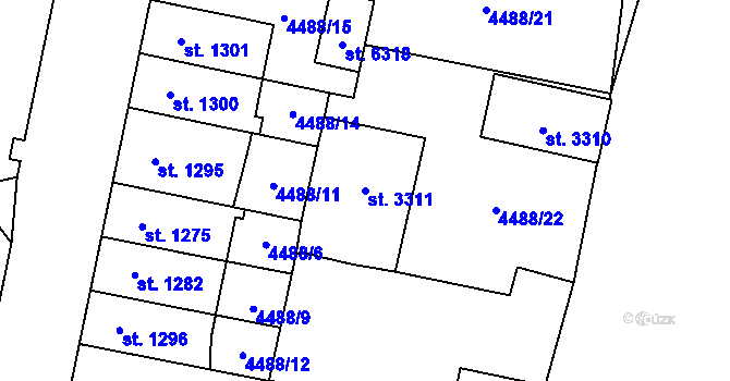 Parcela st. 3311 v KÚ Žatec, Katastrální mapa