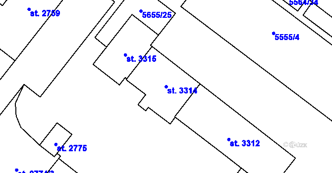 Parcela st. 3314 v KÚ Žatec, Katastrální mapa