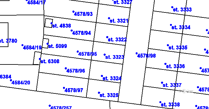 Parcela st. 3323 v KÚ Žatec, Katastrální mapa