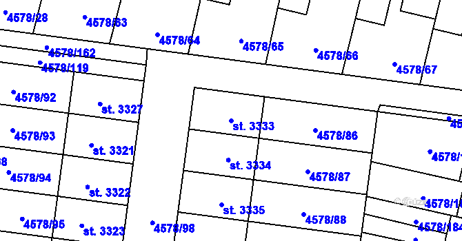 Parcela st. 3333 v KÚ Žatec, Katastrální mapa