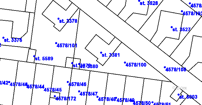 Parcela st. 3381 v KÚ Žatec, Katastrální mapa
