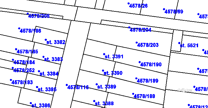 Parcela st. 3391 v KÚ Žatec, Katastrální mapa