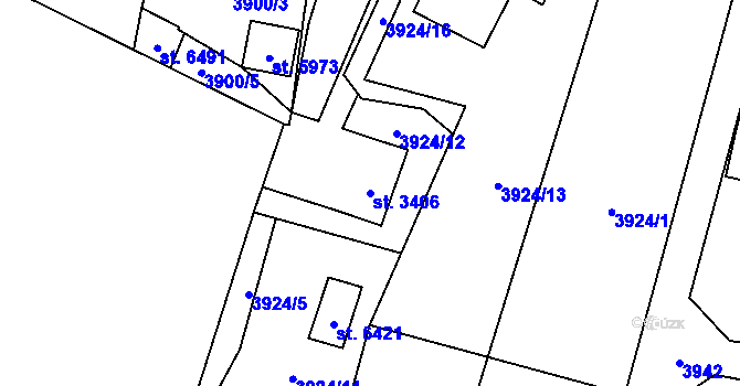 Parcela st. 3406 v KÚ Žatec, Katastrální mapa