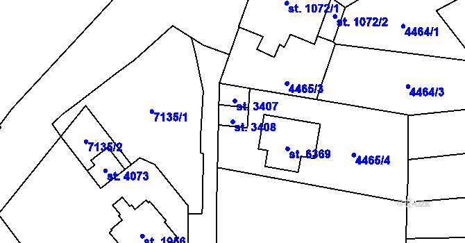 Parcela st. 3408 v KÚ Žatec, Katastrální mapa