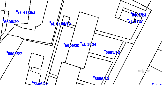 Parcela st. 3424 v KÚ Žatec, Katastrální mapa