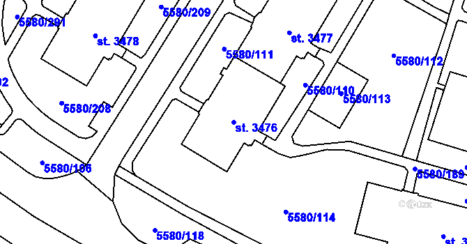 Parcela st. 3476 v KÚ Žatec, Katastrální mapa