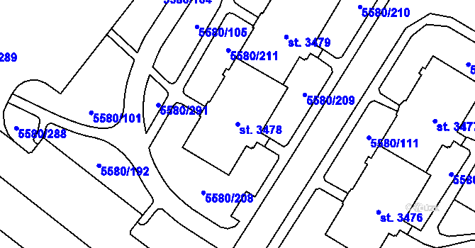 Parcela st. 3478 v KÚ Žatec, Katastrální mapa
