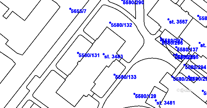 Parcela st. 3483 v KÚ Žatec, Katastrální mapa