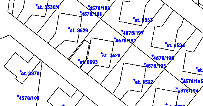 Parcela st. 3528 v KÚ Žatec, Katastrální mapa
