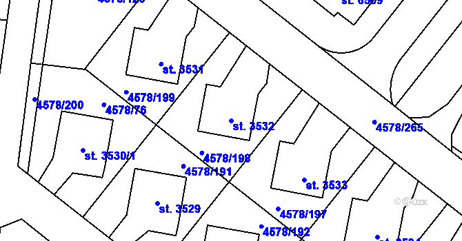 Parcela st. 3532 v KÚ Žatec, Katastrální mapa