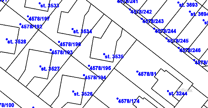 Parcela st. 3535 v KÚ Žatec, Katastrální mapa