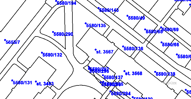 Parcela st. 3567 v KÚ Žatec, Katastrální mapa