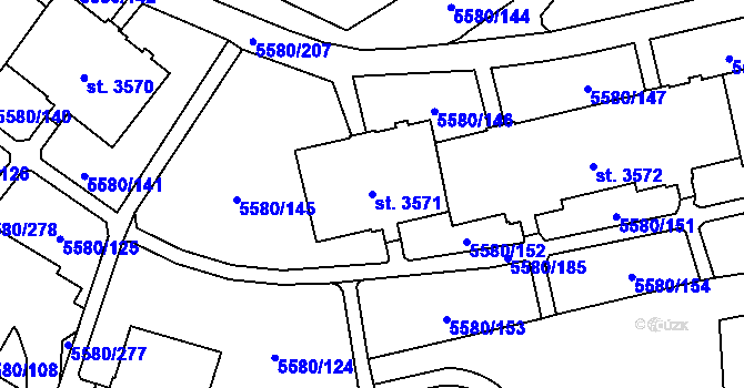 Parcela st. 3571 v KÚ Žatec, Katastrální mapa