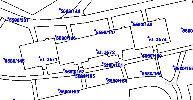 Parcela st. 3572 v KÚ Žatec, Katastrální mapa