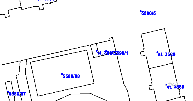 Parcela st. 3590/2 v KÚ Žatec, Katastrální mapa